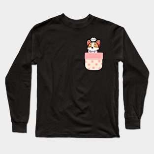 Sleepy Corgi in Polka Dot Pocket Long Sleeve T-Shirt